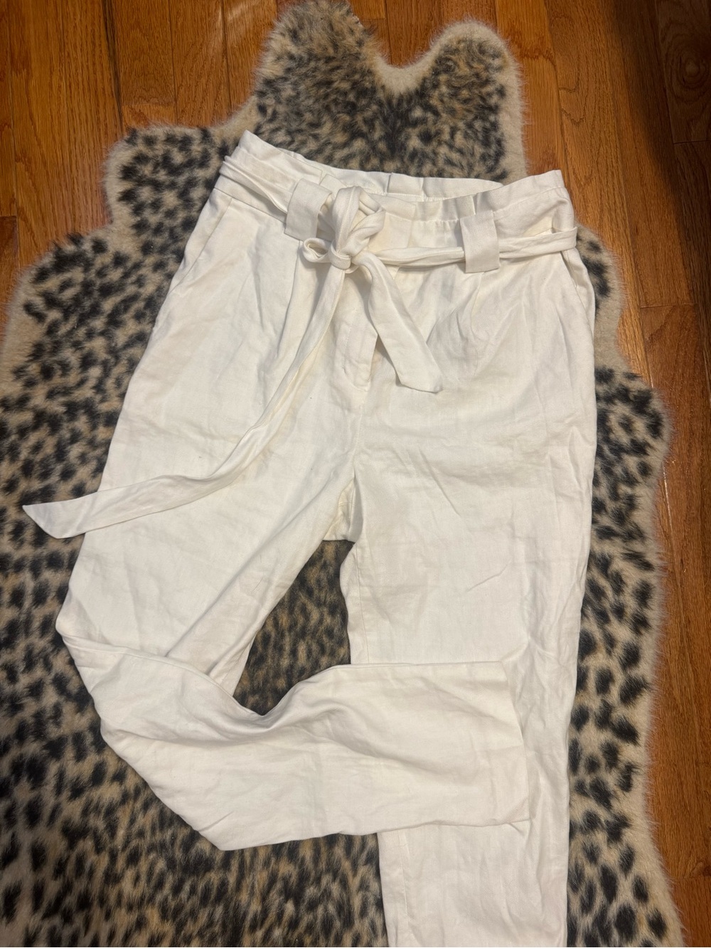 Express White Linen-Blend Pull-On Pants